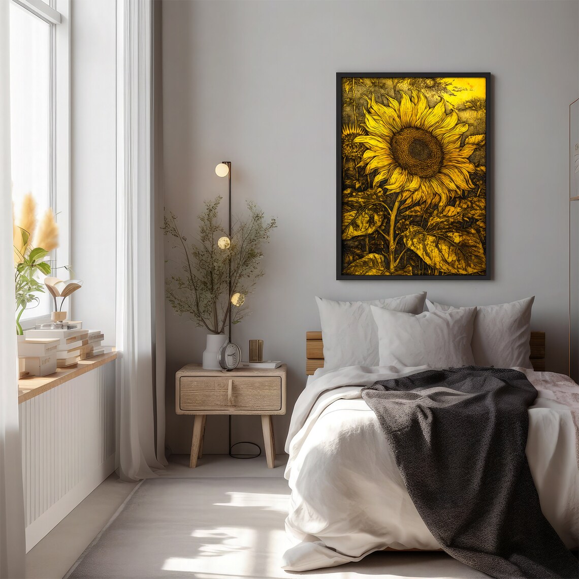 Golden Sunflower Botanical Engraving Intricate Vintage Floral Poster - Image 2