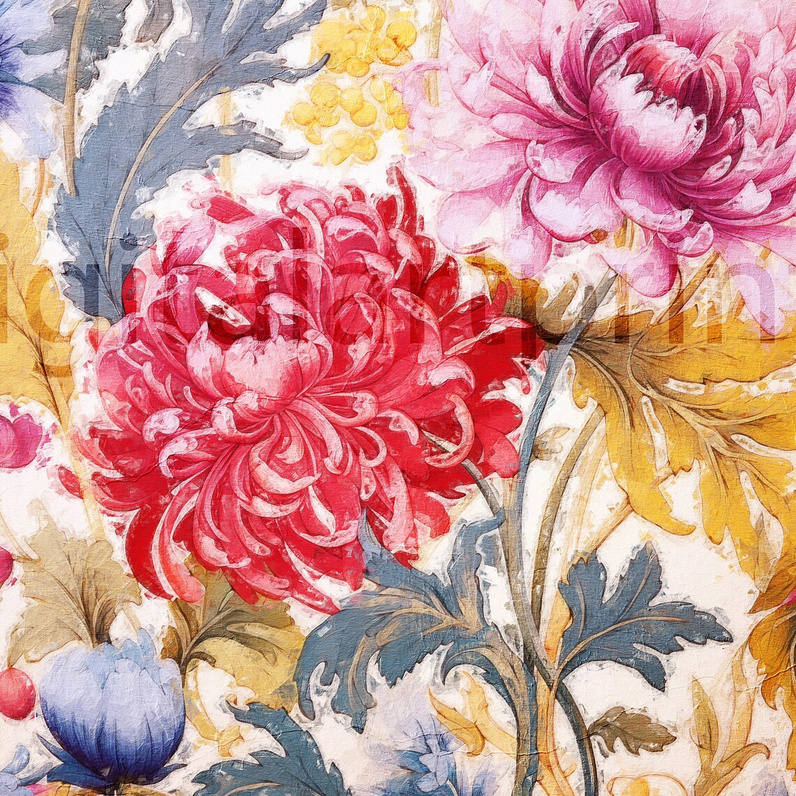 Chrysanthemum Blossoms Art Nouveau Style Floral Wall Art Piece - Image 2