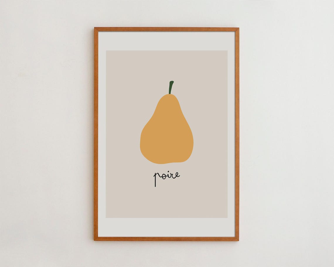 Minimalist Yellow Pear Illustration With French Word Poire Poster