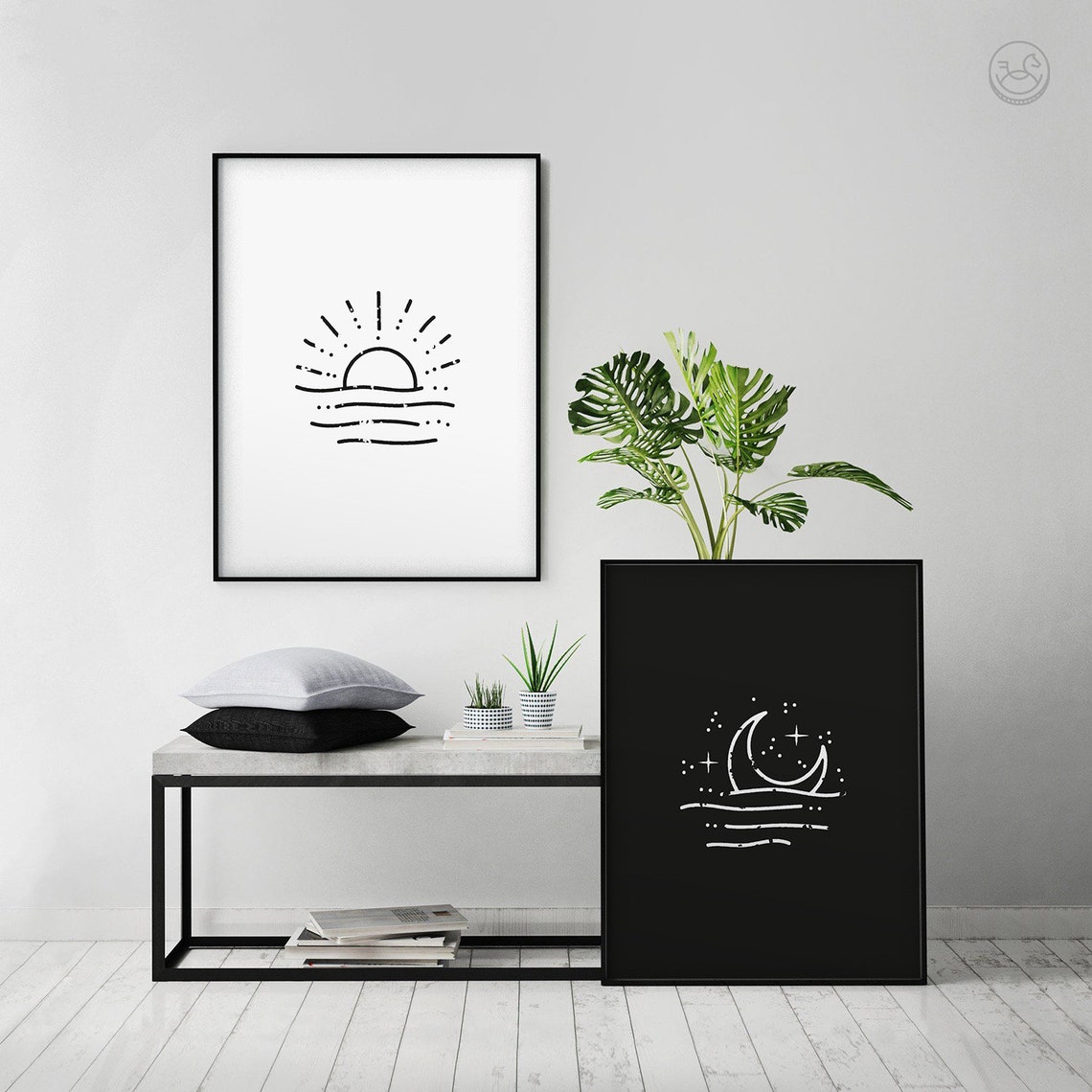 Sun and Moon Minimalist Line Art Pair Day Night Celestial Wall Poster - Image 3