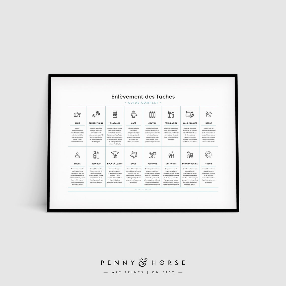 French Stain Removal Guide Chart Enlevement des Taches Poster