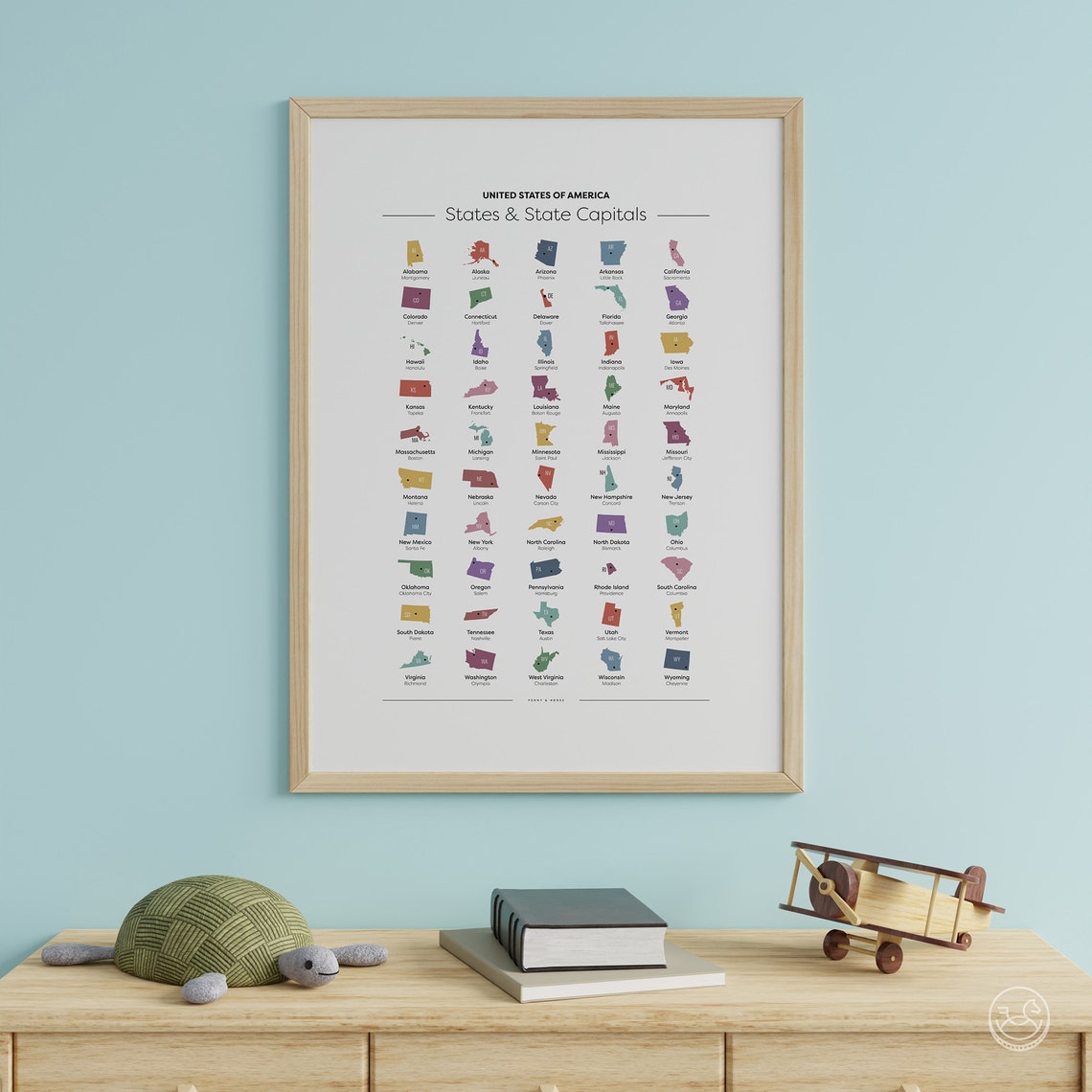 United States Map States and Capitals Colorful Chart Art Poster - Image 3