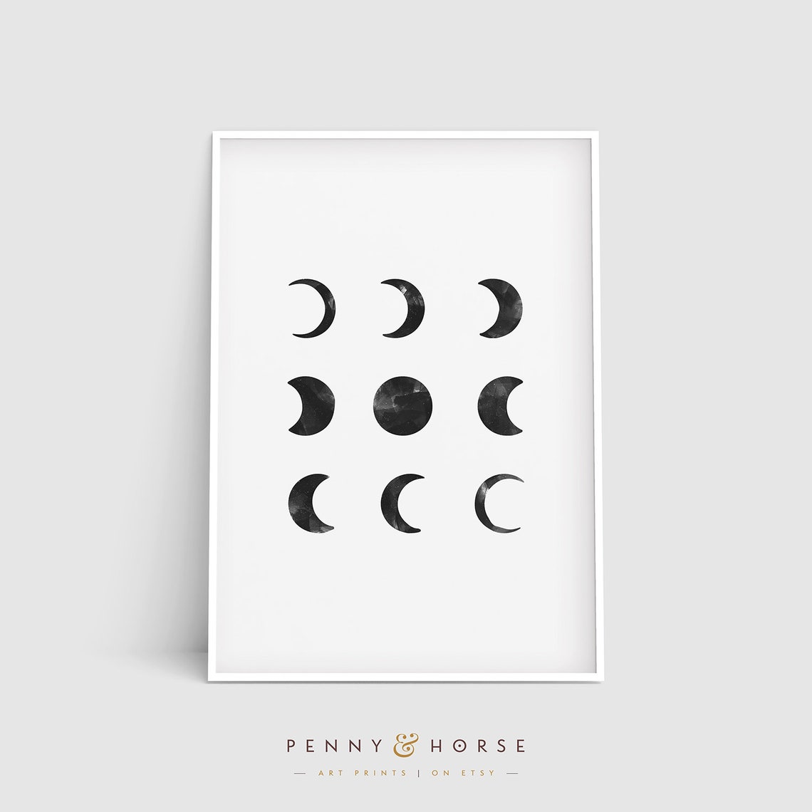 Watercolor Moon Phases Grid Black and White Celestial Wall Art - Image 4