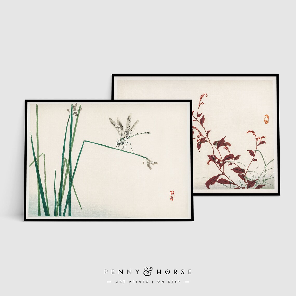 Japanese Dragonfly Botanical Nature Art Pair Minimalist Zen Wall Poster - Image 4