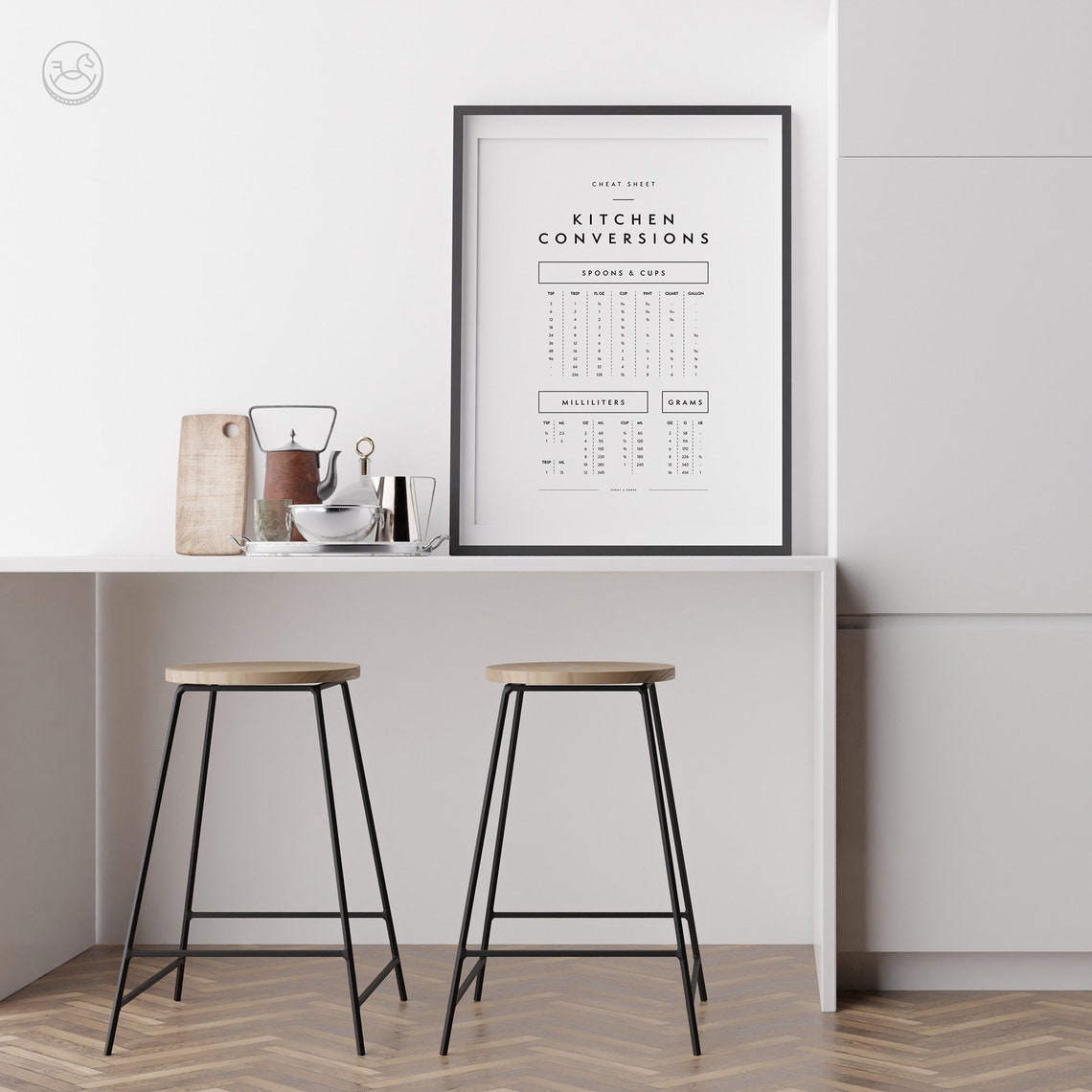Kitchen Conversions Cheat Sheet Spoons Cups Metric Baking Chart Poster - Image 3