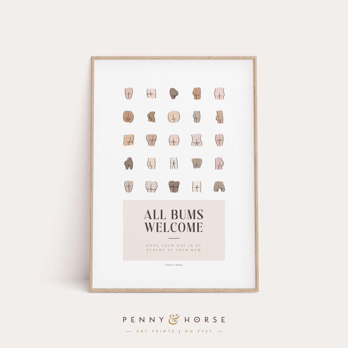 All Bums Welcome Funny Bathroom Poster Cute Butt Collage Art Decor