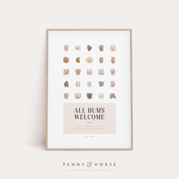 All Bums Funny Bathroom Art Cute Butt Collage Nude Line Art Print Funny Bathroom Sign Body Positive Bathroom Decor