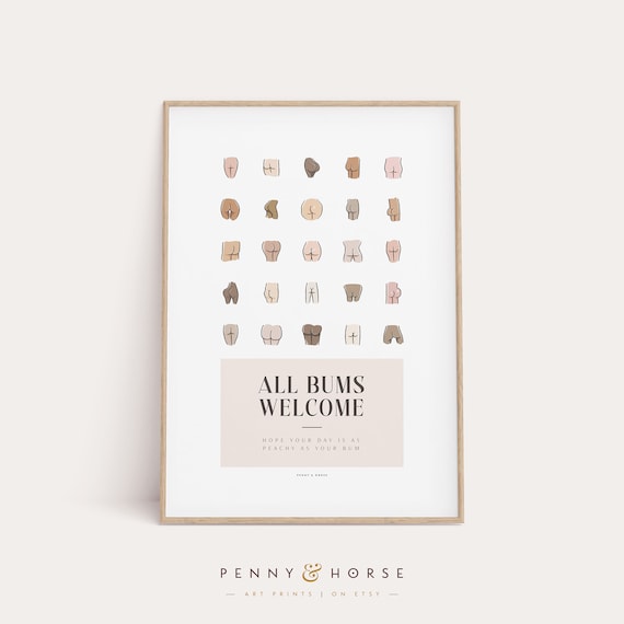 All Bums Welcome Funny Bathroom Poster Cute Butt Collage Art Decor