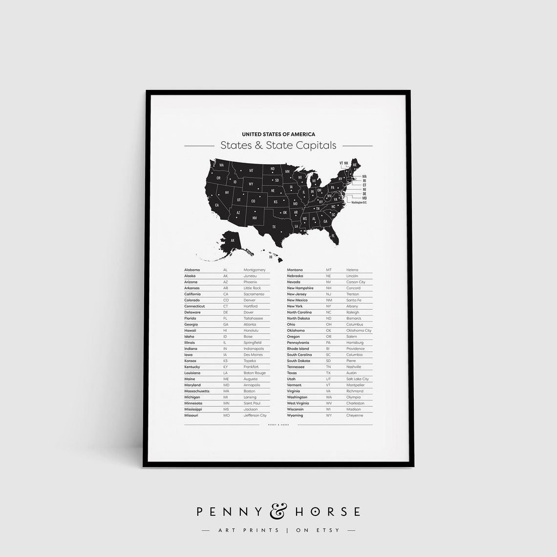 United States Map States and Capitals Educational Wall Chart Poster