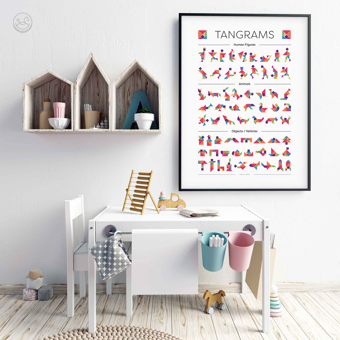 Tangram Puzzle Shapes Human Figures Animals Objects Chart Poster - Image 2