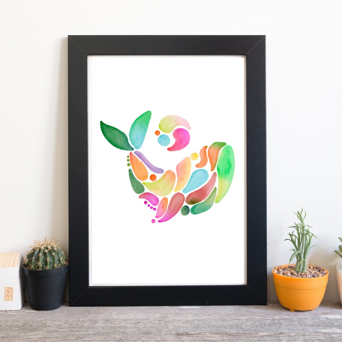 Din A4 Art Print Without Frame Whale Watercolor Colorful Abstract Ornament Scandi Style Image Poster Print