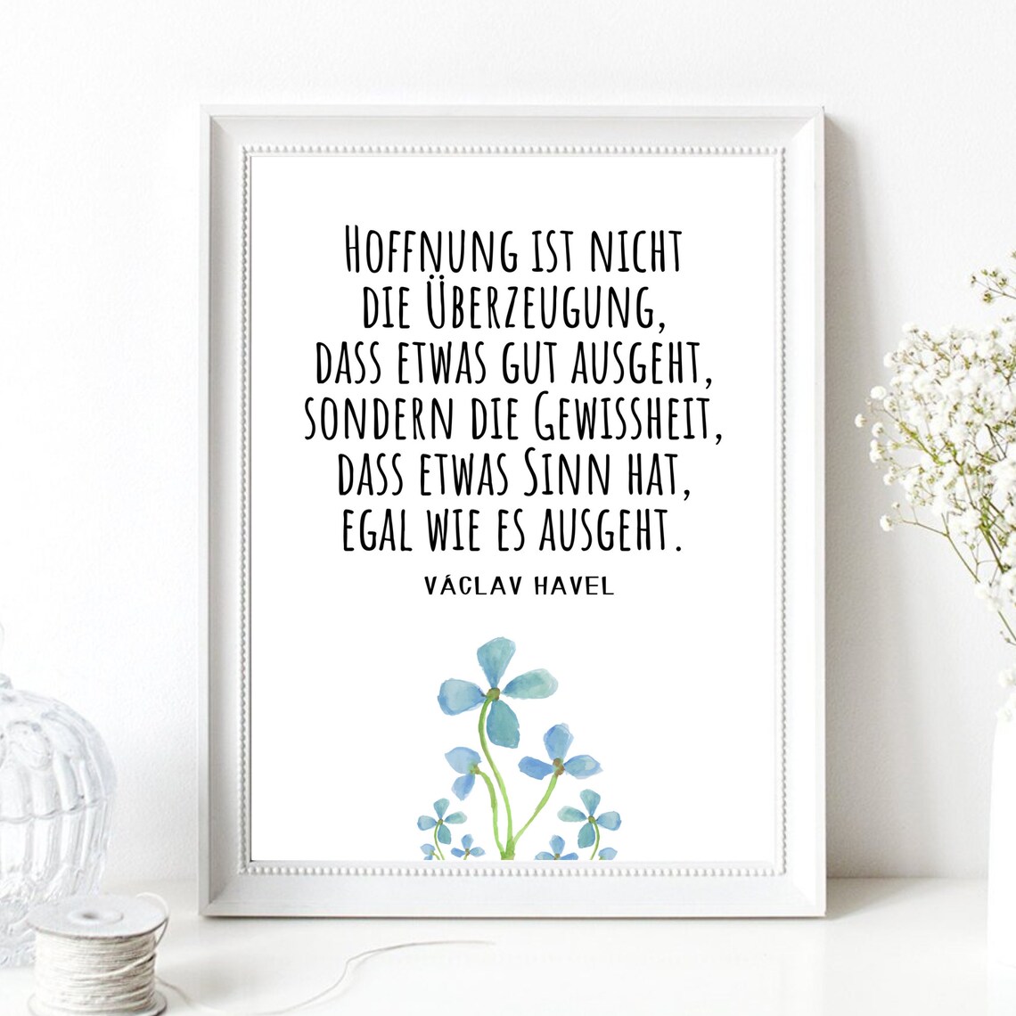Vaclav Havel Hope Quote German Typography Blue Floral Inspirational Poster - Image 2