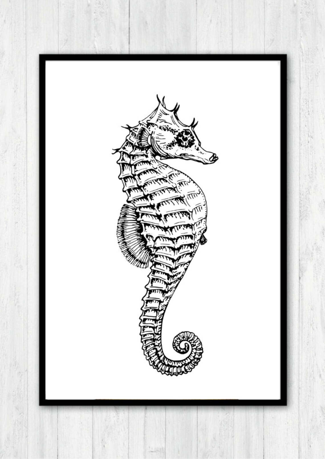 Seahorse Vintage Engraving Illustration Poster Black White Sea Animal - Image 2