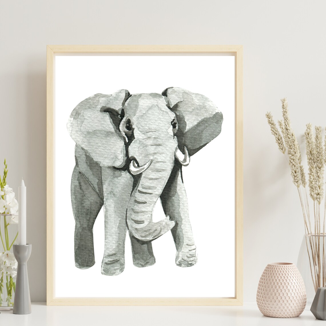 African Elephant Watercolor Portrait Grey Safari Wildlife Art Poster - Image 3