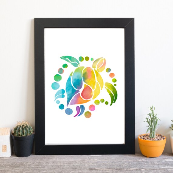 Din A4 Art Print Without Frame Turtle Watercolor Colorful Abstract Ornament Scandi Style Image Poster Print