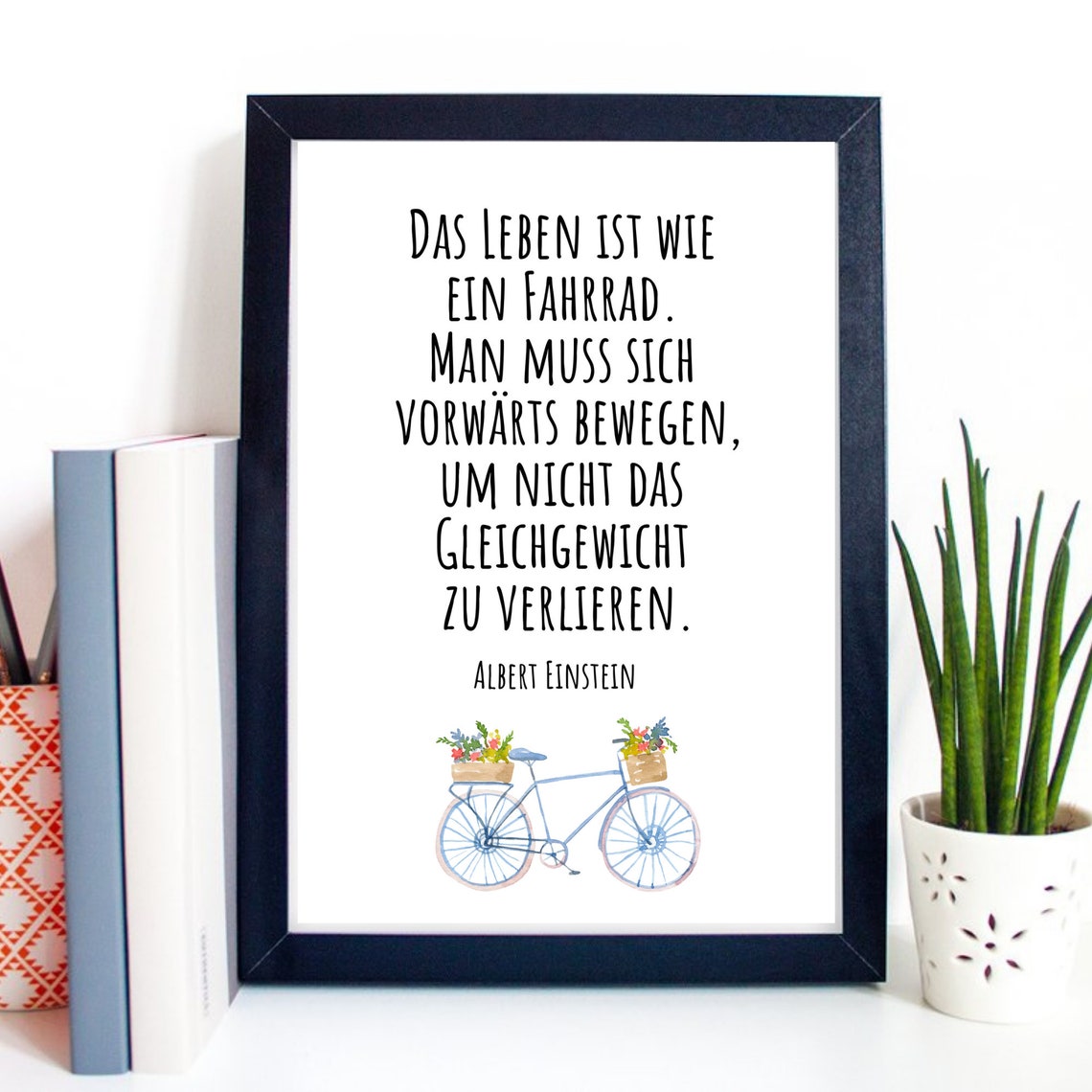 Albert Einstein Bicycle Quote German Typography Bike Art Poster - Image 3
