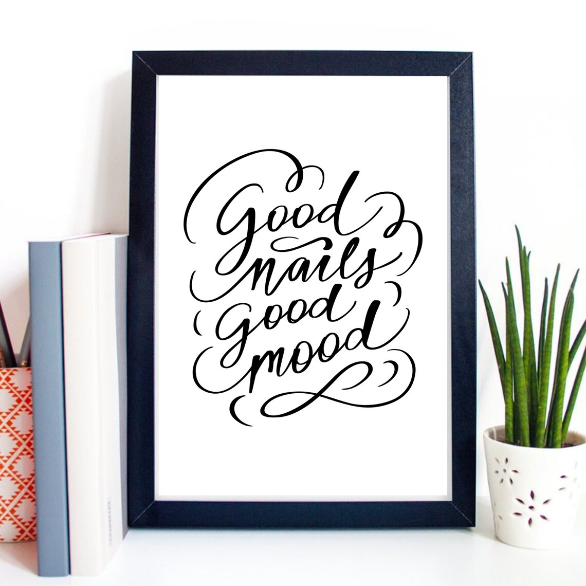 Good Nails Good Mood Calligraphy Quote Chic Nail Salon Art Print - Image 2