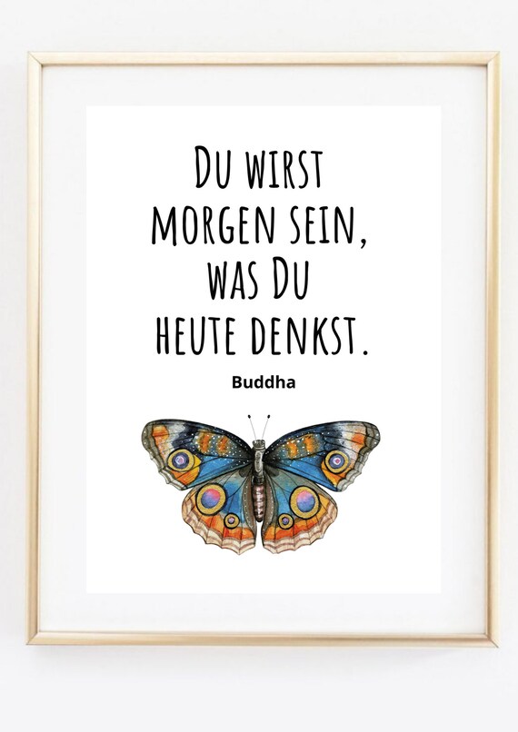 Buddha Quote German Typography Watercolor Butterfly Inspiring Poster