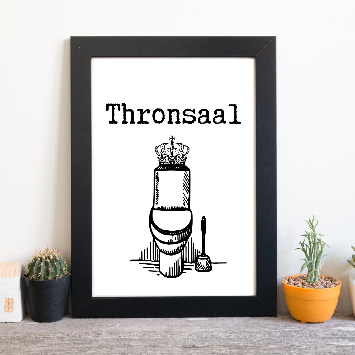 Throne Room Toilet Crown Funny German Bathroom Sign Black Art Print - Image 3