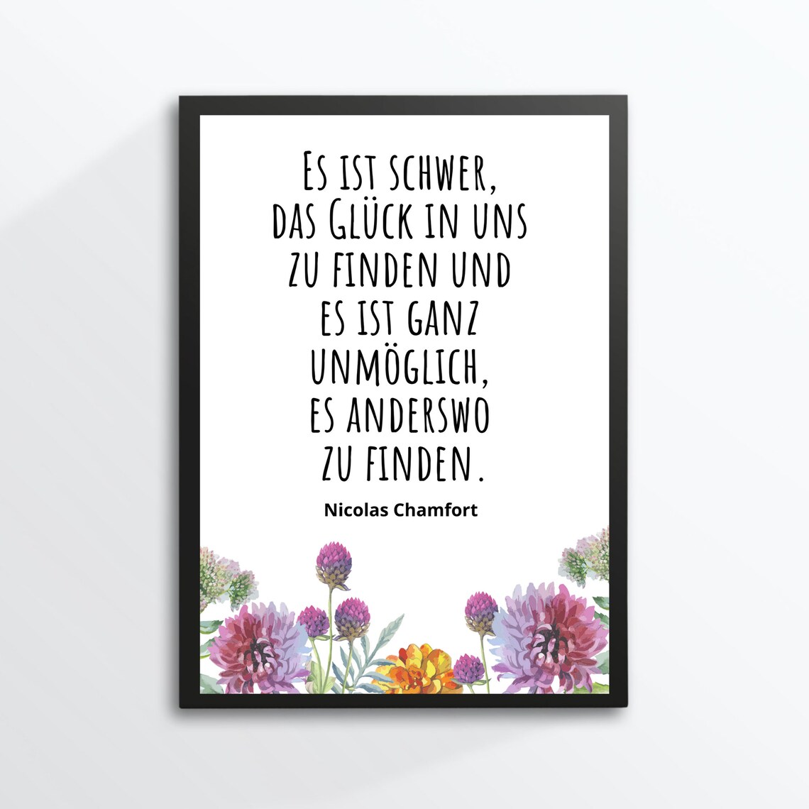 Nicolas Chamfort Happiness Quote German Typography Watercolor Floral Print - Image 3