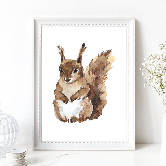 Red Squirrel Watercolor Sitting Pose Forest Animal Art Poster