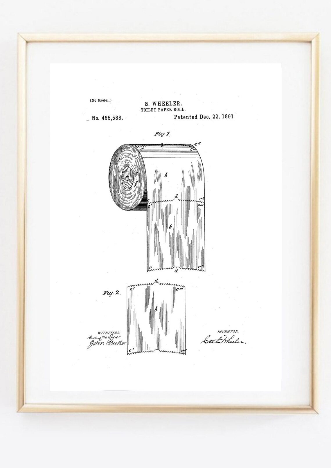 Toilet Paper Patent 1891 S Wheeler Vintage Blueprint Wall Art Poster - Image 3