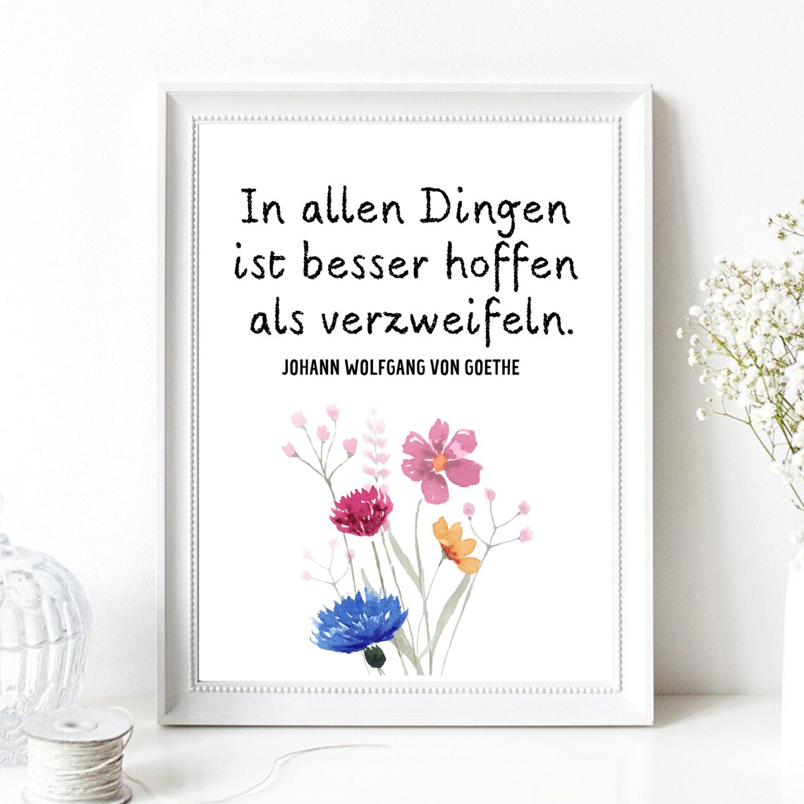 Hope Over Despair Goethe Quote Wildflower Watercolor Motivation Poster - Image 2