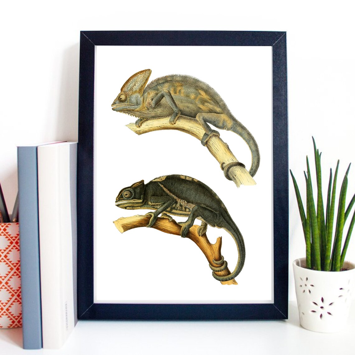 Vintage Chameleon Natural History Engraving Two Lizards Wall Art Print - Image 2