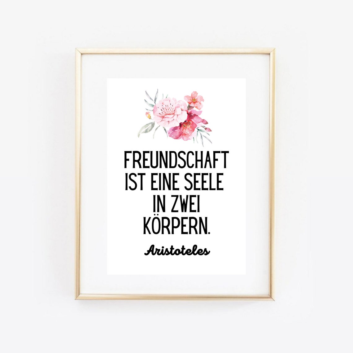 Aristotle Friendship Quote Pink Floral Watercolor Saying Poster
