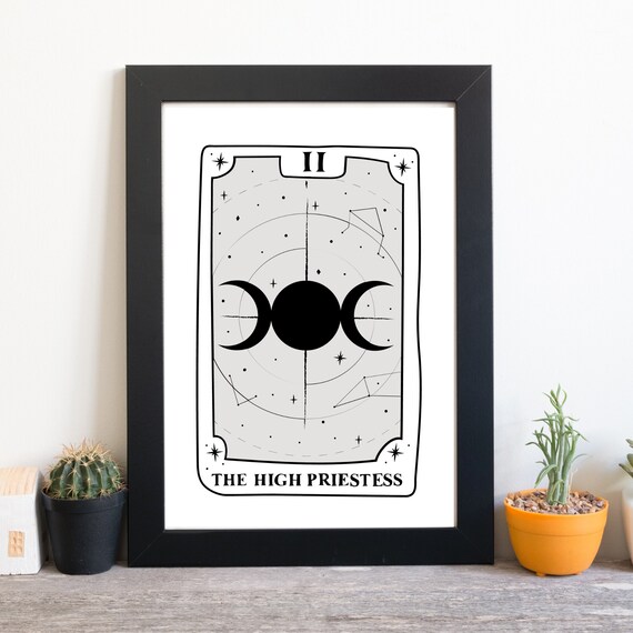The High Priestess Tarot Card Minimalist Moon Phases Mystical Wall Poster