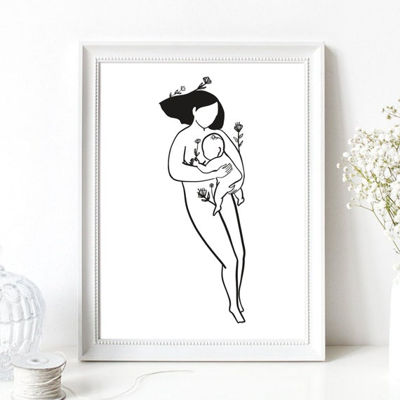 Din A4 Art Print Without Frame Reclining Mother With Baby Maternity Happiness Pregnancy Newborn Motherhood Motherly Love Midwife Poster