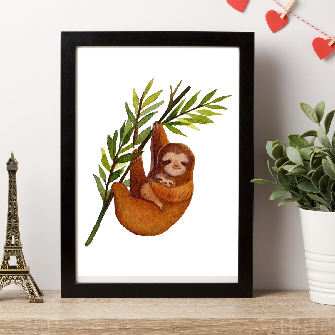 Din A4 Art Print Without Frame Cute Sloth With Baby Nature Watercolor Image Print Poster Image - Image 2