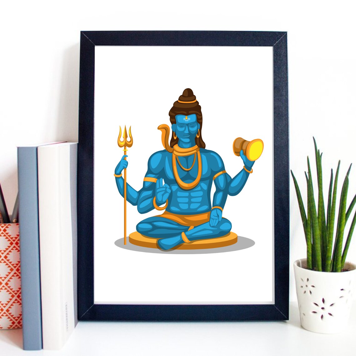Lord Shiva Meditating Trident Blue God Hindu Yoga Spiritual Poster