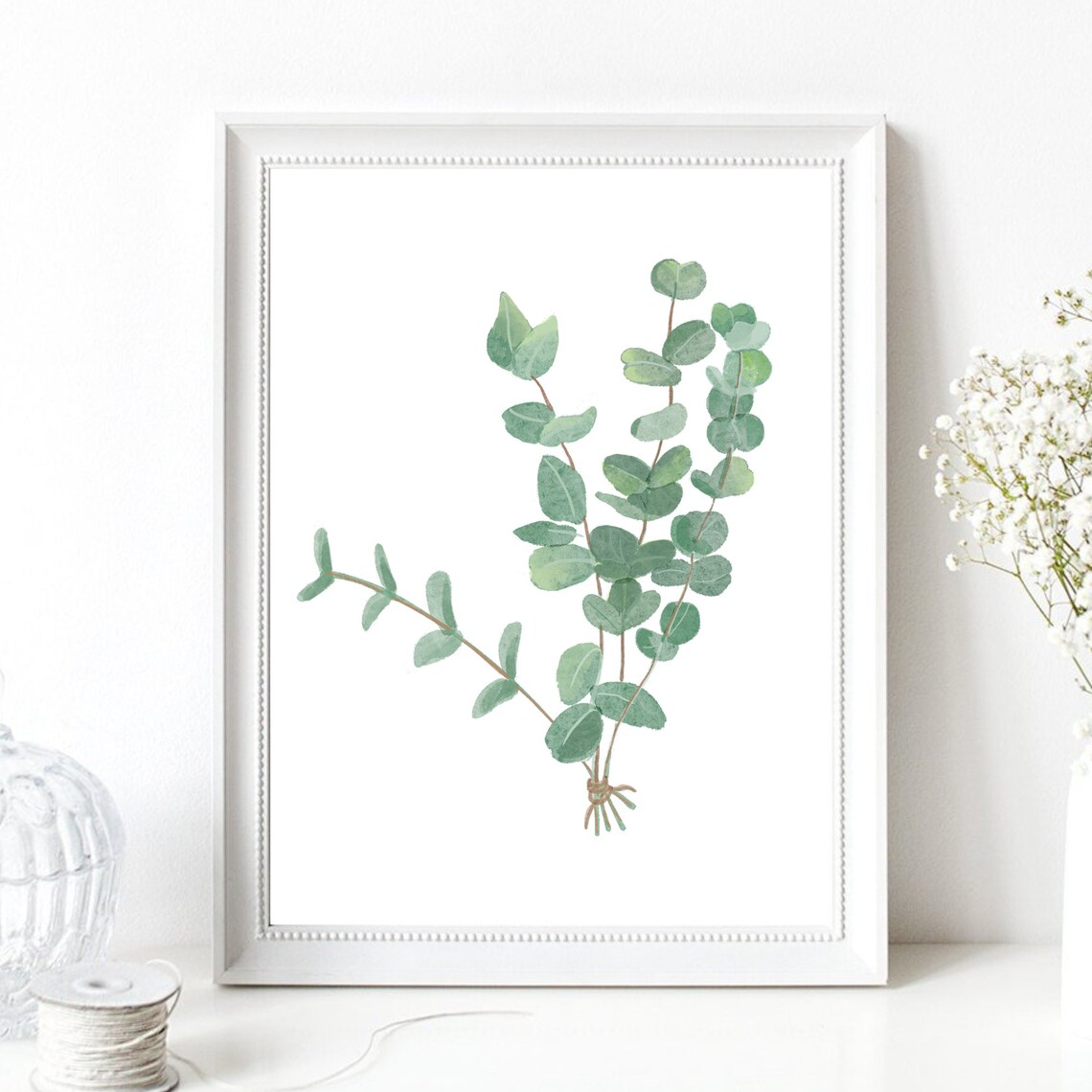 Eucalyptus Branches Sage Green Botanical Watercolor Minimal Print - Image 3