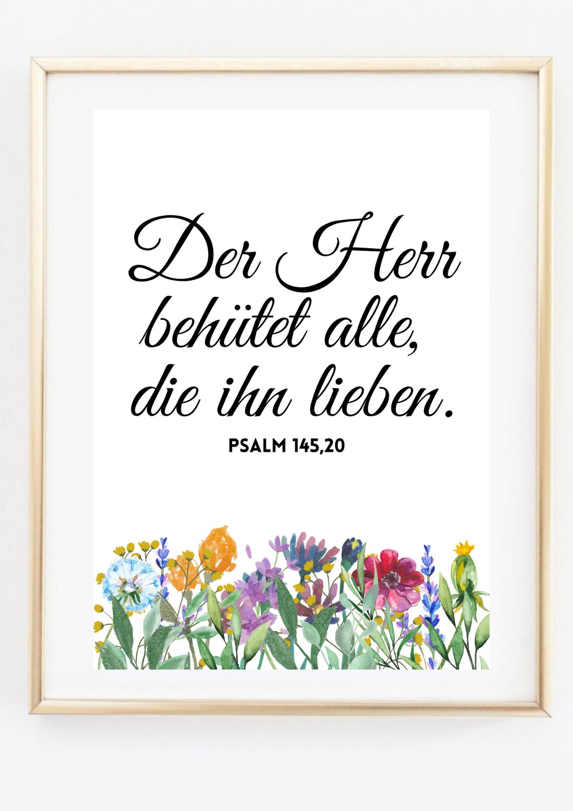 Psalm 14520 German Bible Verse The Lord Protects Floral Watercolor Poster - Image 3