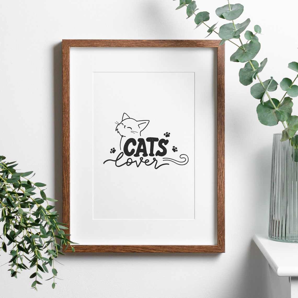 Cats Lover Typography Smiling Cat Head Paw Marks Graphic Poster - Image 3