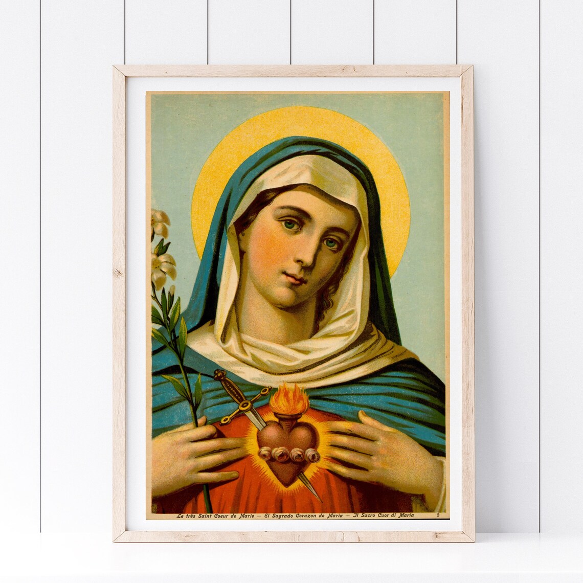 Sacred Heart Of Mary Vintage Catholic Icon Devotional Religious Print