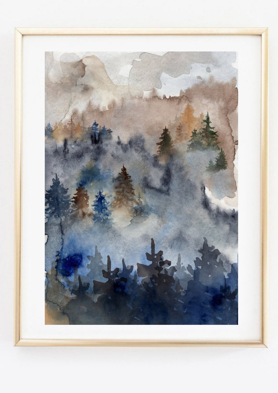 Autumn Fir Forest Watercolor Misty Mountain Fall Landscape Poster - Image 3