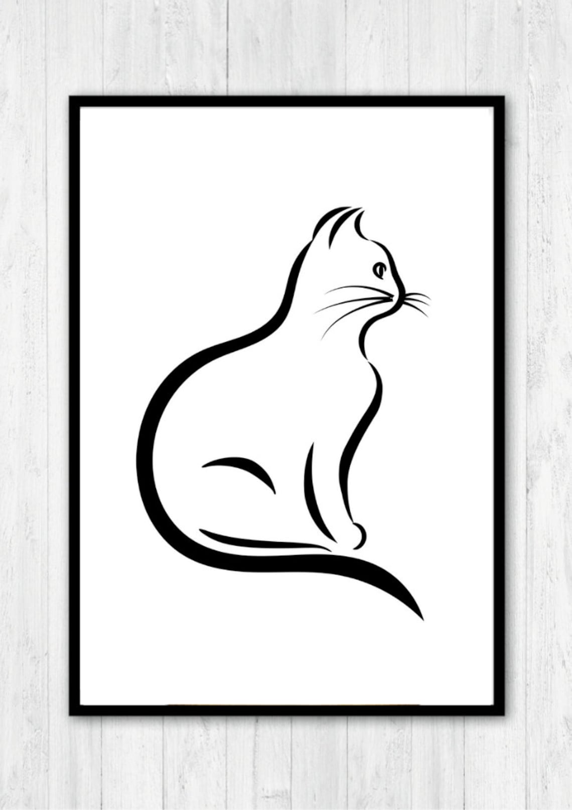 Minimalist Black Line Art Cat Sitting Modern Scandi Animal Wall Art Print - Image 2