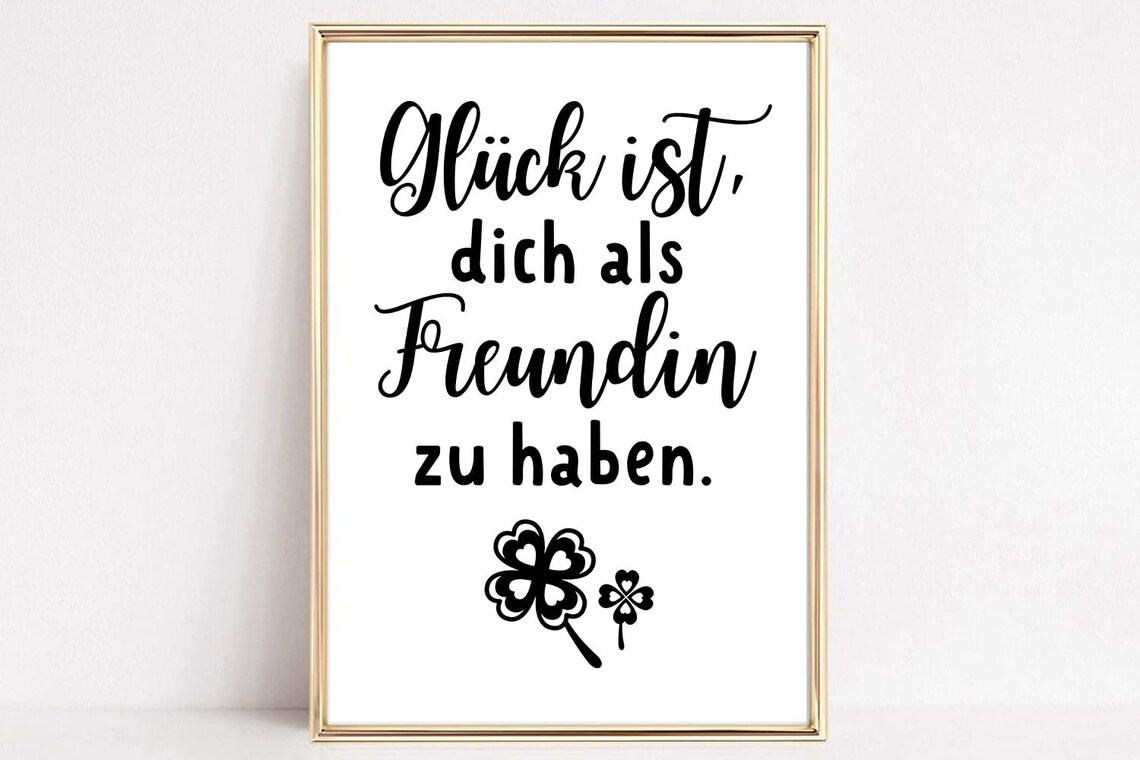 German Friendship Quote Best Friend Shamrock Calligraphy Wall Art