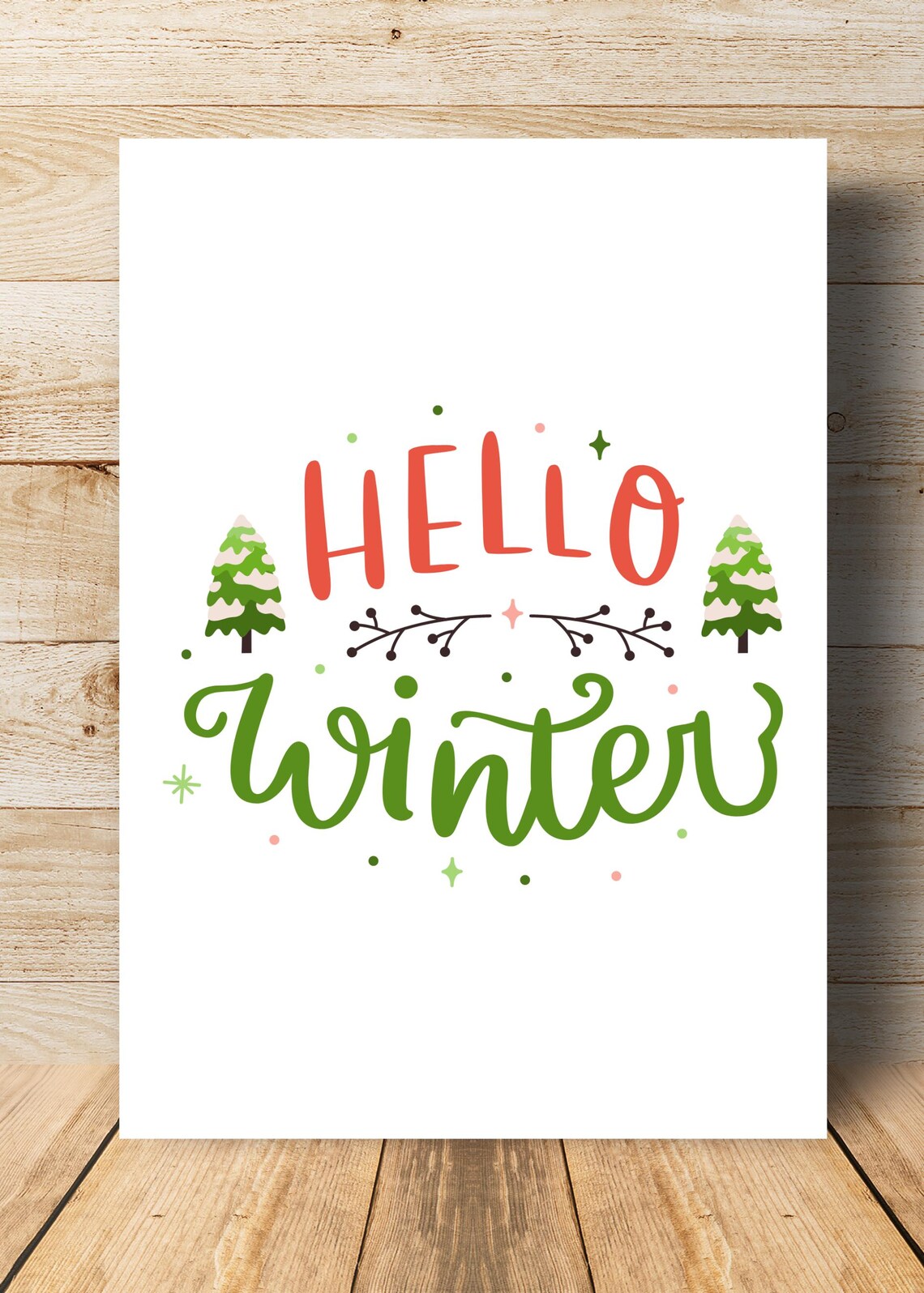 Hello Winter Red Green Christmas Trees Holiday Lettering Wall Art - Image 2