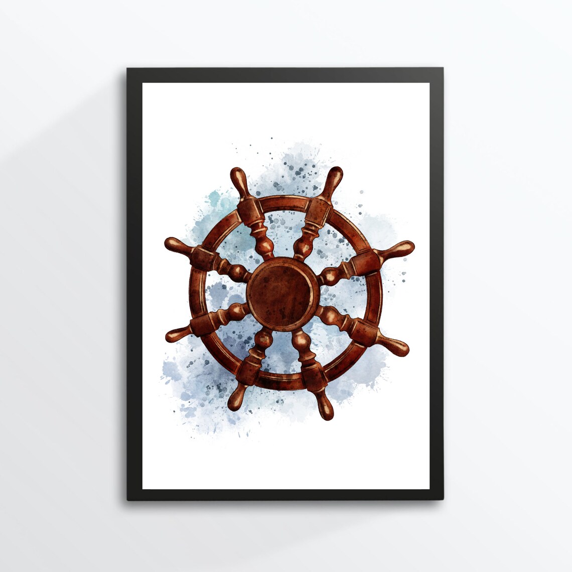 Wooden Ship Helm Wheel Watercolor Maritime Nautical Coastal Wall Poster - Image 2
