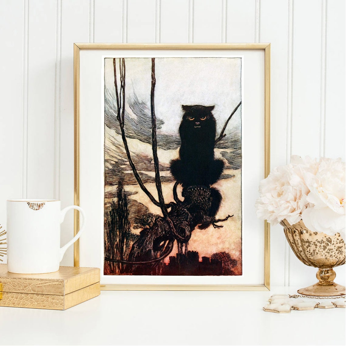 Arthur Rackham Angry Black Cat Vintage Illustration Wall Art Print