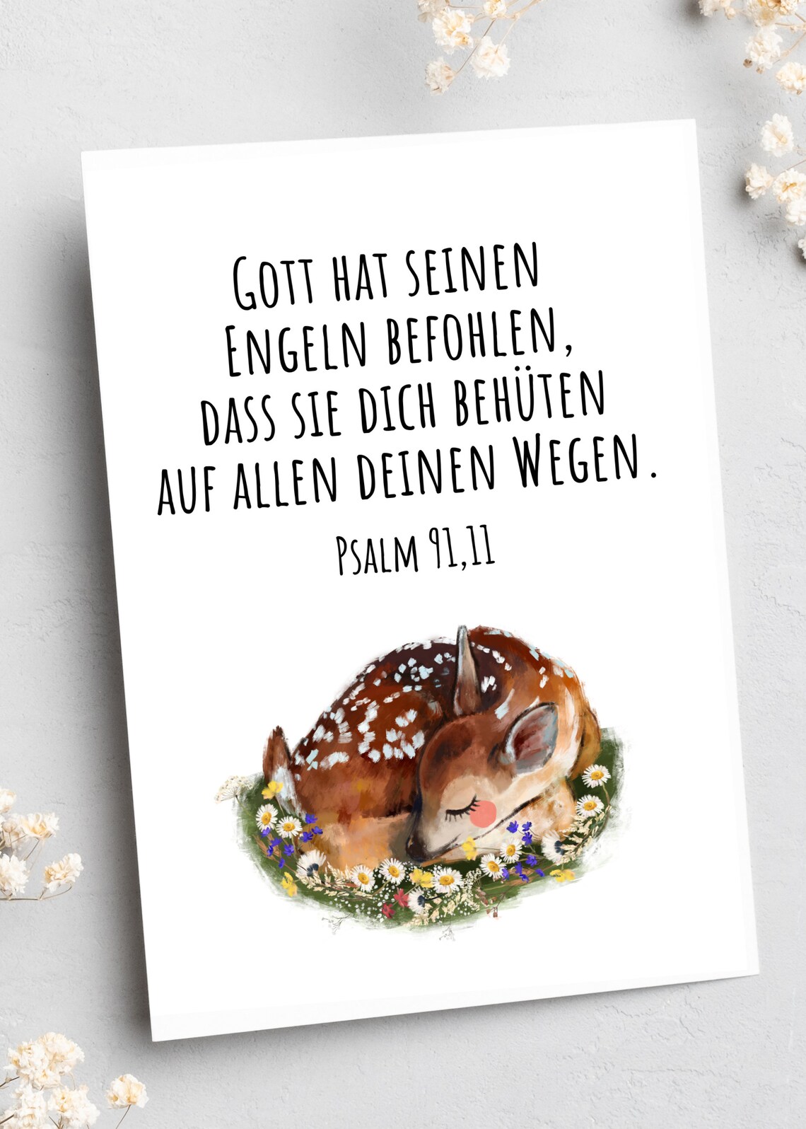 Psalm 9111 God Commanded His Angels Fawn Watercolor German Bible Verse Poster