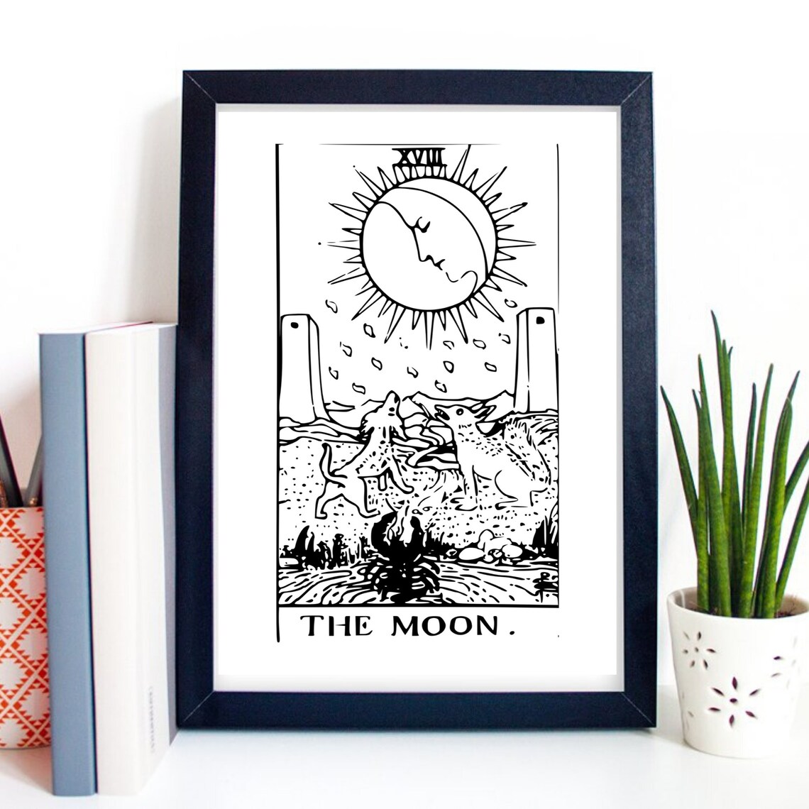 The Moon Tarot Card Black Line Rider Waite Esoteric Art Print - Image 2