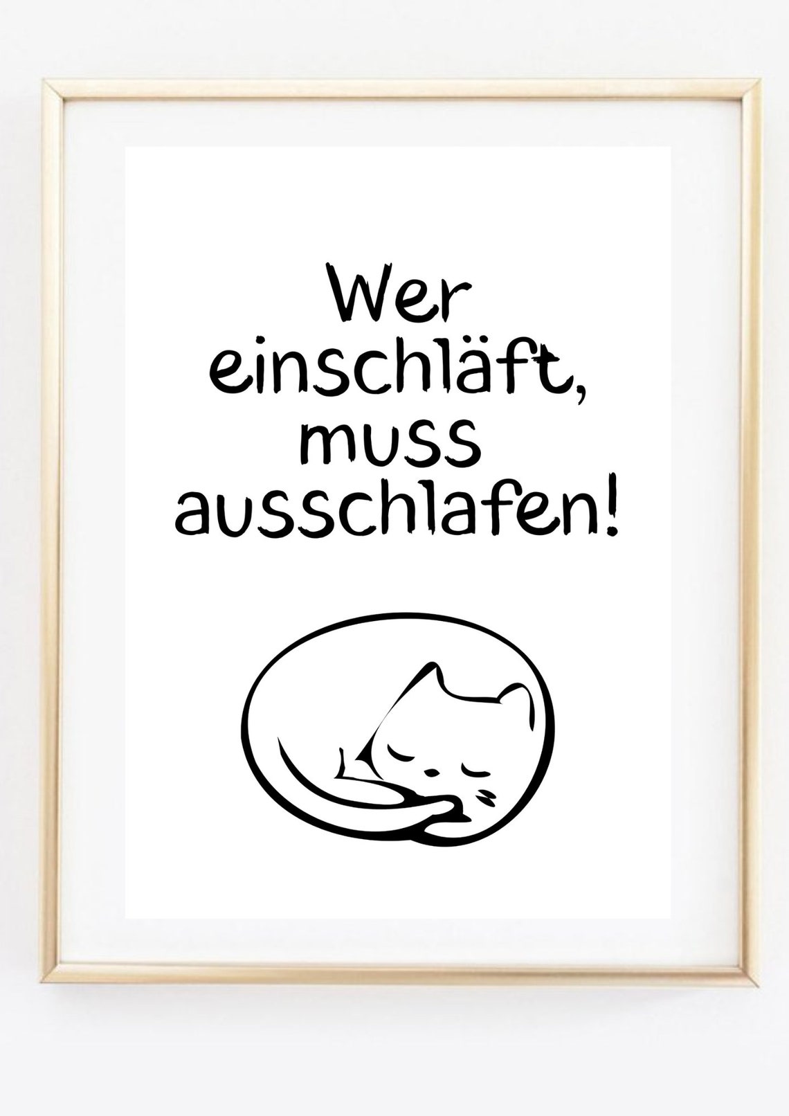 Funny German Sleep Quote Poster With Cute Sleeping Cat Line Drawing - Image 3