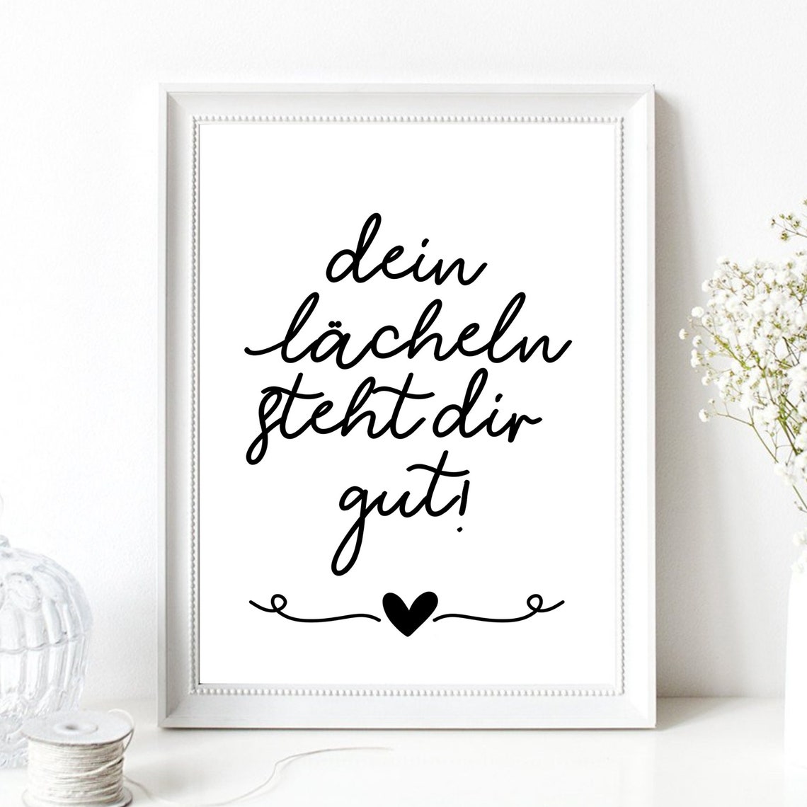 Your Smile Looks Good German Quote Script Heart Romantic Wall Art - Image 2