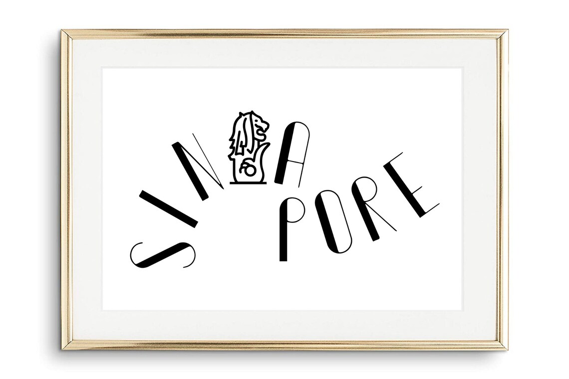 Singapore Merlion Arched Typography Iconic Travel City Poster - Image 2