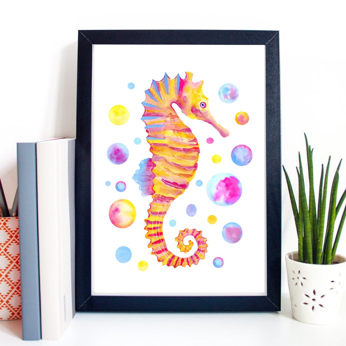 Rainbow Seahorse Colorful Watercolor Ocean Animal Kids Art Print - Image 2
