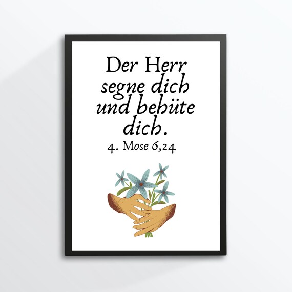 Bible Verse Blessing Mose 6 24 Hands Flowers Religious Poster